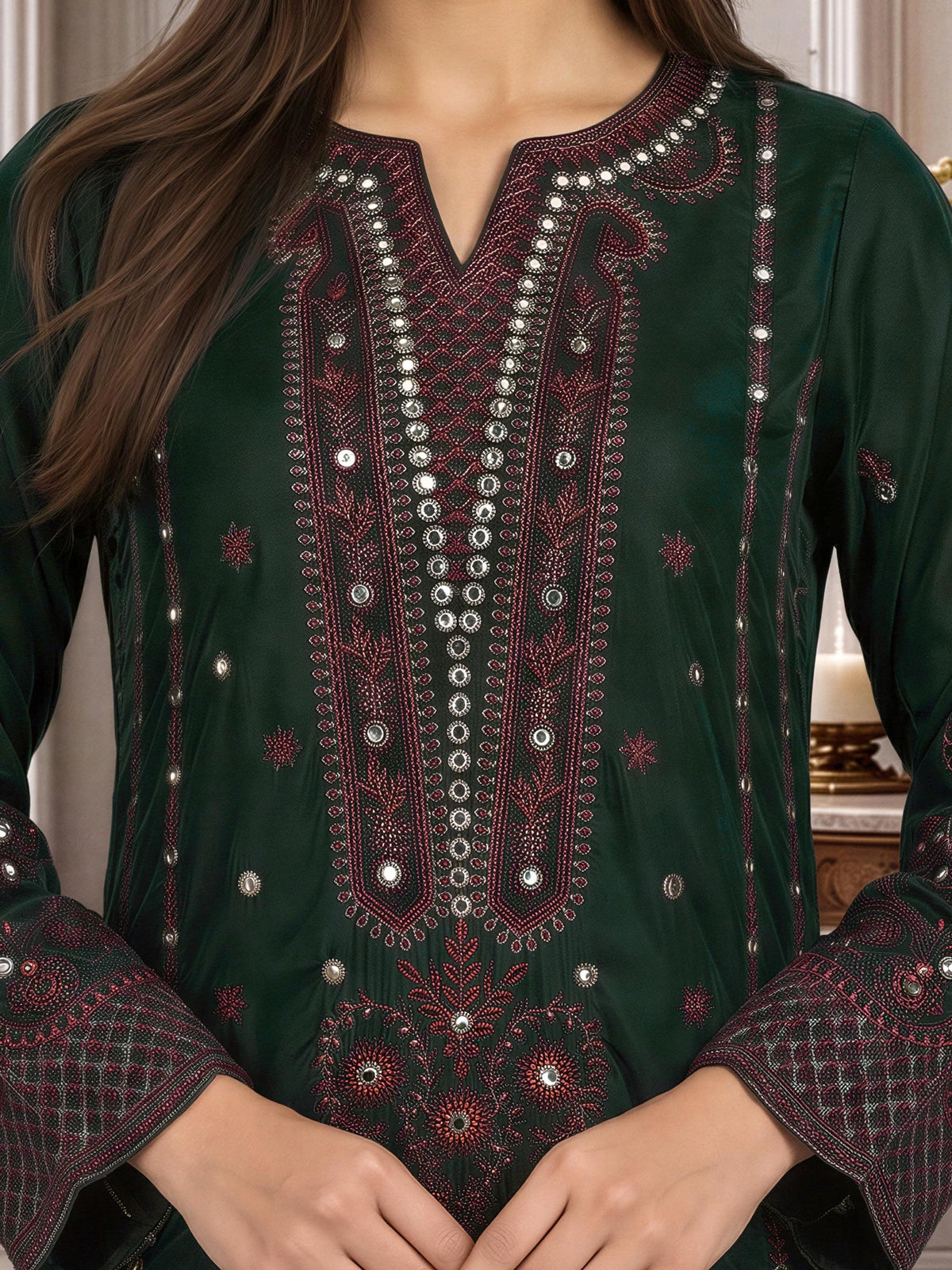 3 Piece Velvet Suit- Embroidered (Pret)