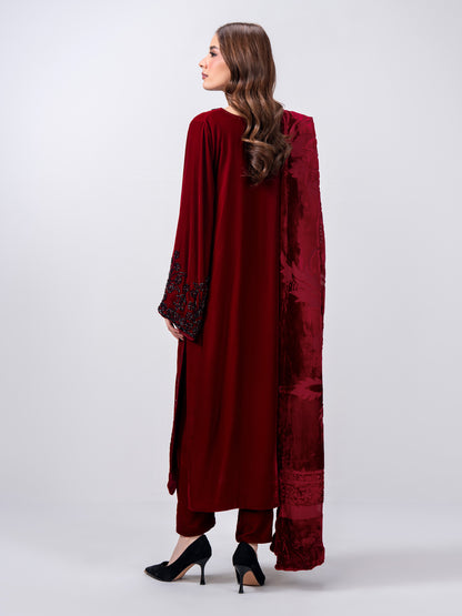 3 Piece Velvet Suit- Embroidered (Pret)