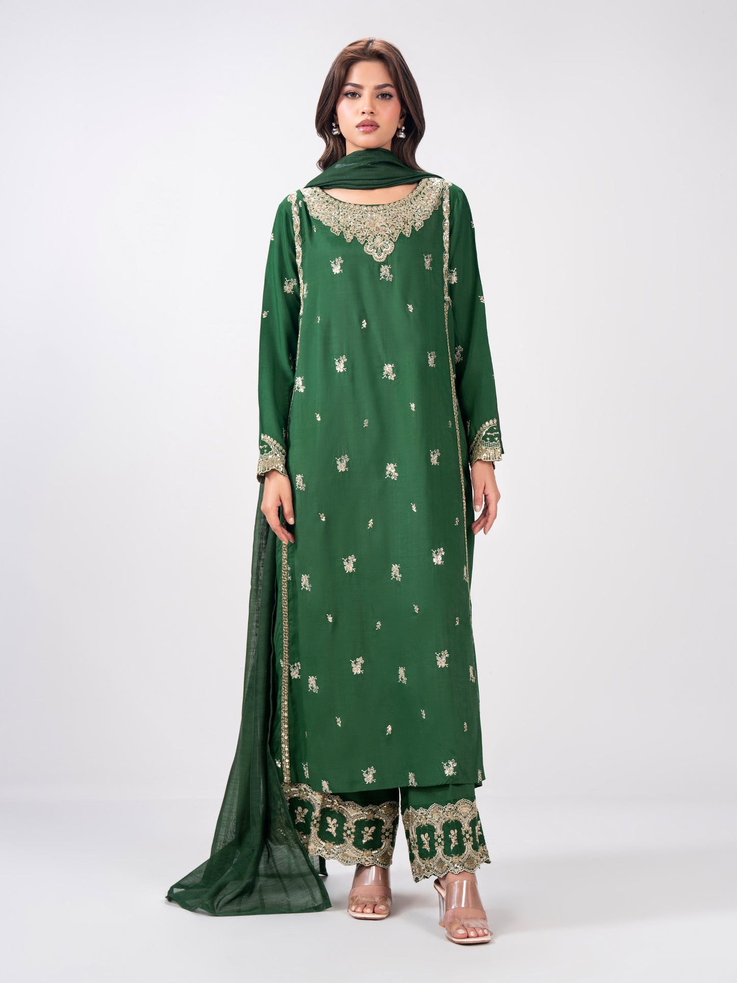 3 Piece Raw Silk Suit- Embroidered (Pret)