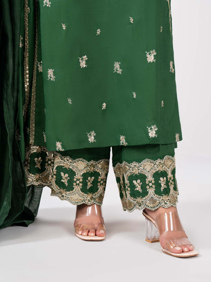 3 Piece Raw Silk Suit- Embroidered (Pret)