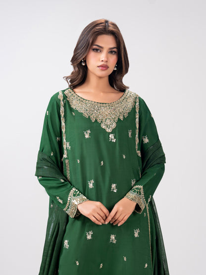 3 Piece Raw Silk Suit- Embroidered (Pret)