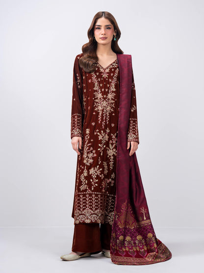 3 Piece Velvet Suit- Embroidered (Pret)