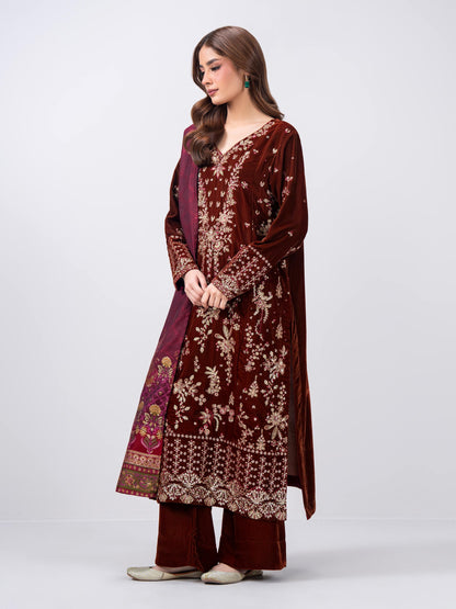3 Piece Velvet Suit- Embroidered (Pret)