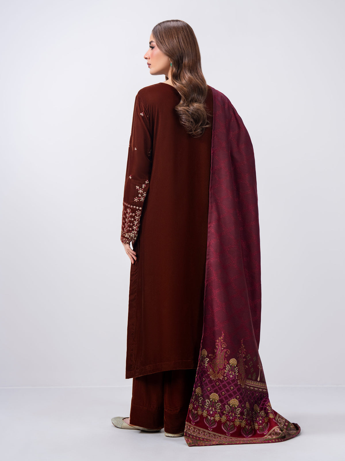 3 Piece Velvet Suit- Embroidered (Pret)