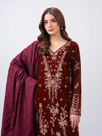 3 Piece Velvet Suit- Embroidered (Pret)