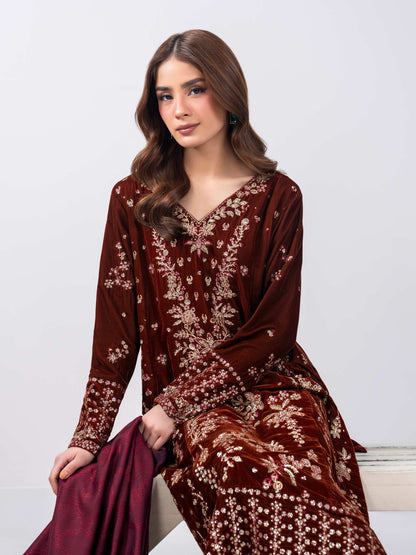 3 Piece Velvet Suit- Embroidered (Pret)