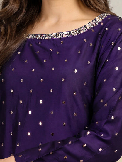 3 Piece Satin Suit- Embroidered (Pret)