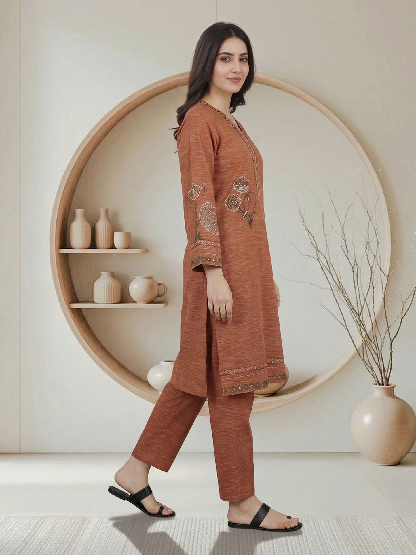 2 Piece Yarn Dyed Suit- Embroidered (Pret)