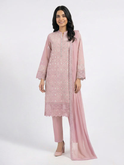 3 Piece Raw Silk Suit- Embroidered (Pret)