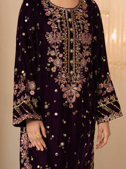 3 Piece Velvet Suit-Embroidered (Pret)