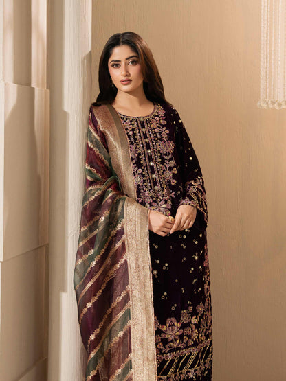 3 Piece Velvet Suit-Embroidered (Pret)