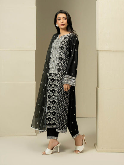 3 Piece Satin Suit-Embroidered (Pret)