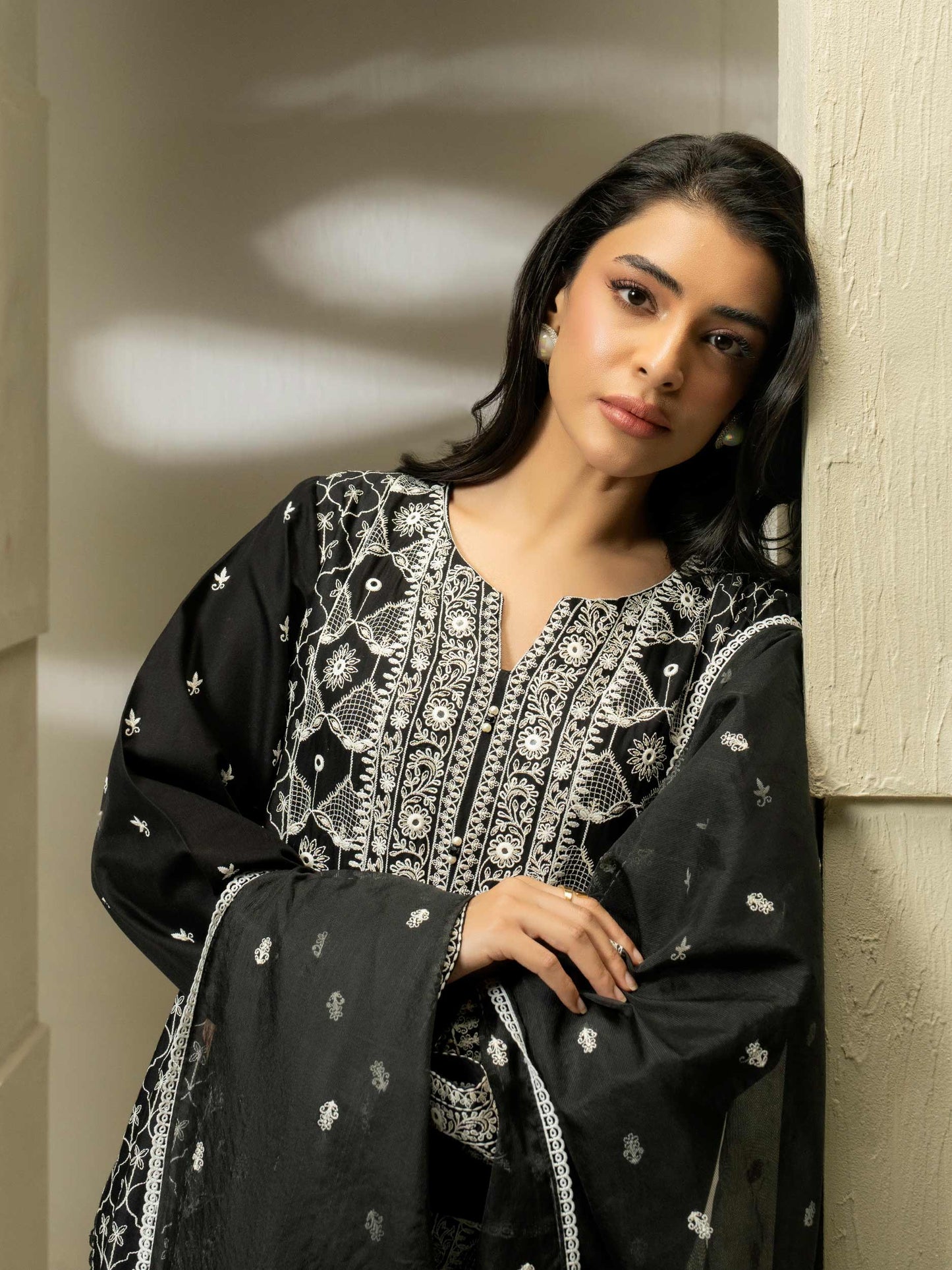 3 Piece Satin Suit-Embroidered (Pret)