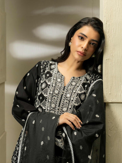 3 Piece Satin Suit-Embroidered (Pret)