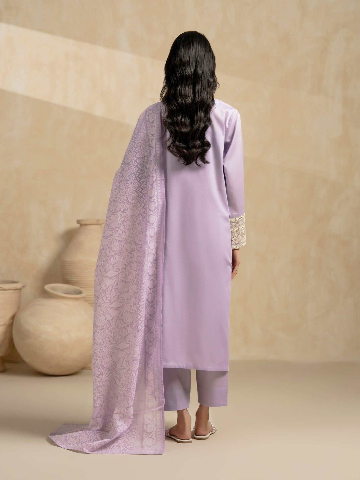 3 Piece Satin Suit-Embroidered (Pret)