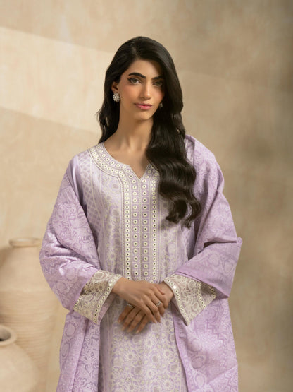 3 Piece Satin Suit-Embroidered (Pret)