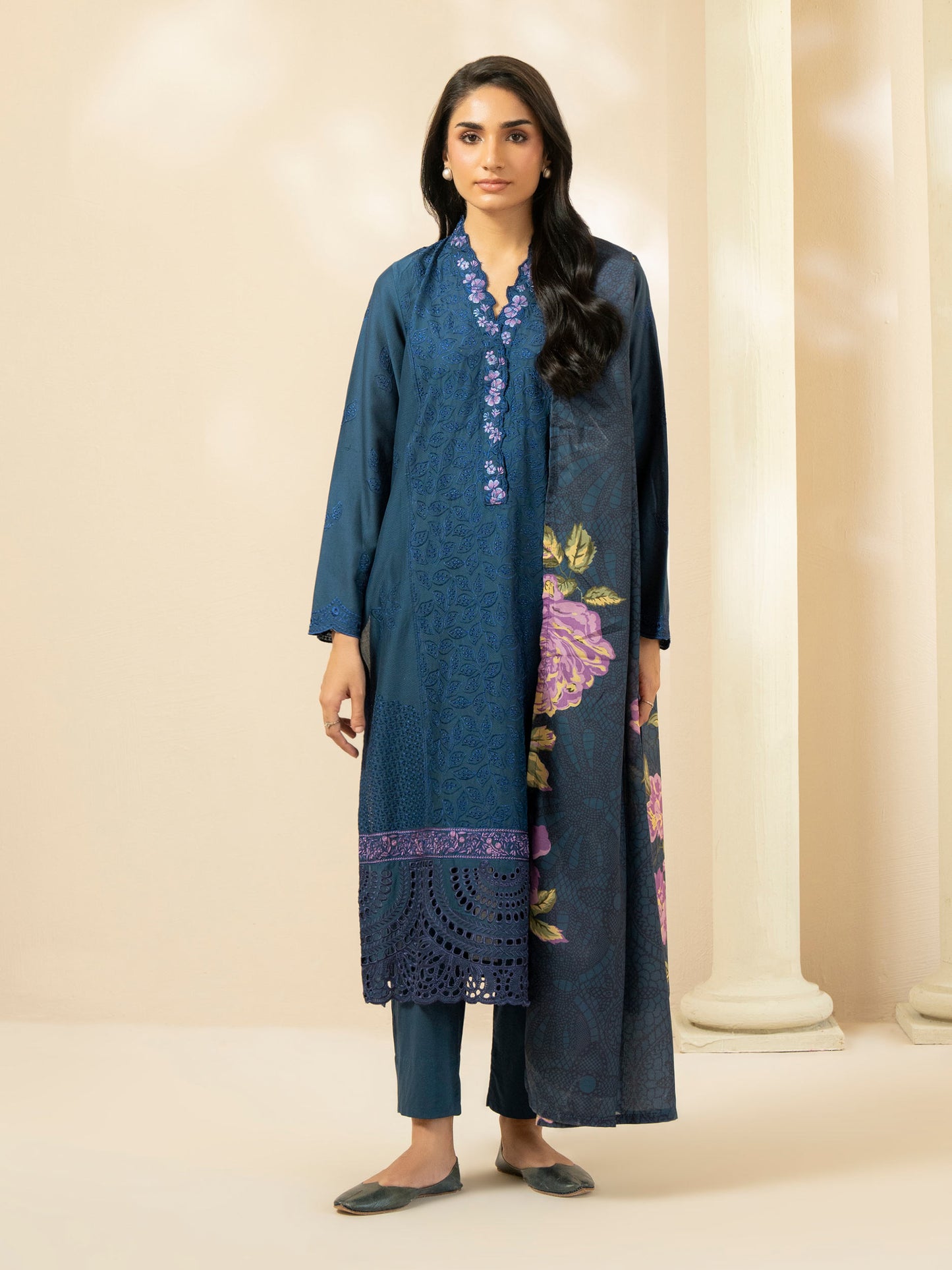 3 Piece Cotton Suit-Embroidered (Pret)