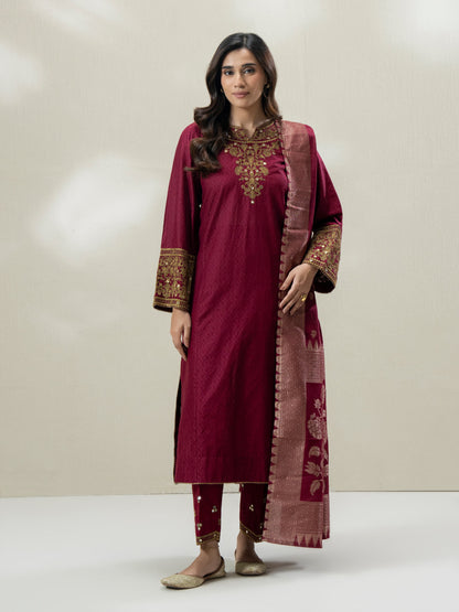 3-Piece Self Jacquard Suit- Embroidered (Pret)