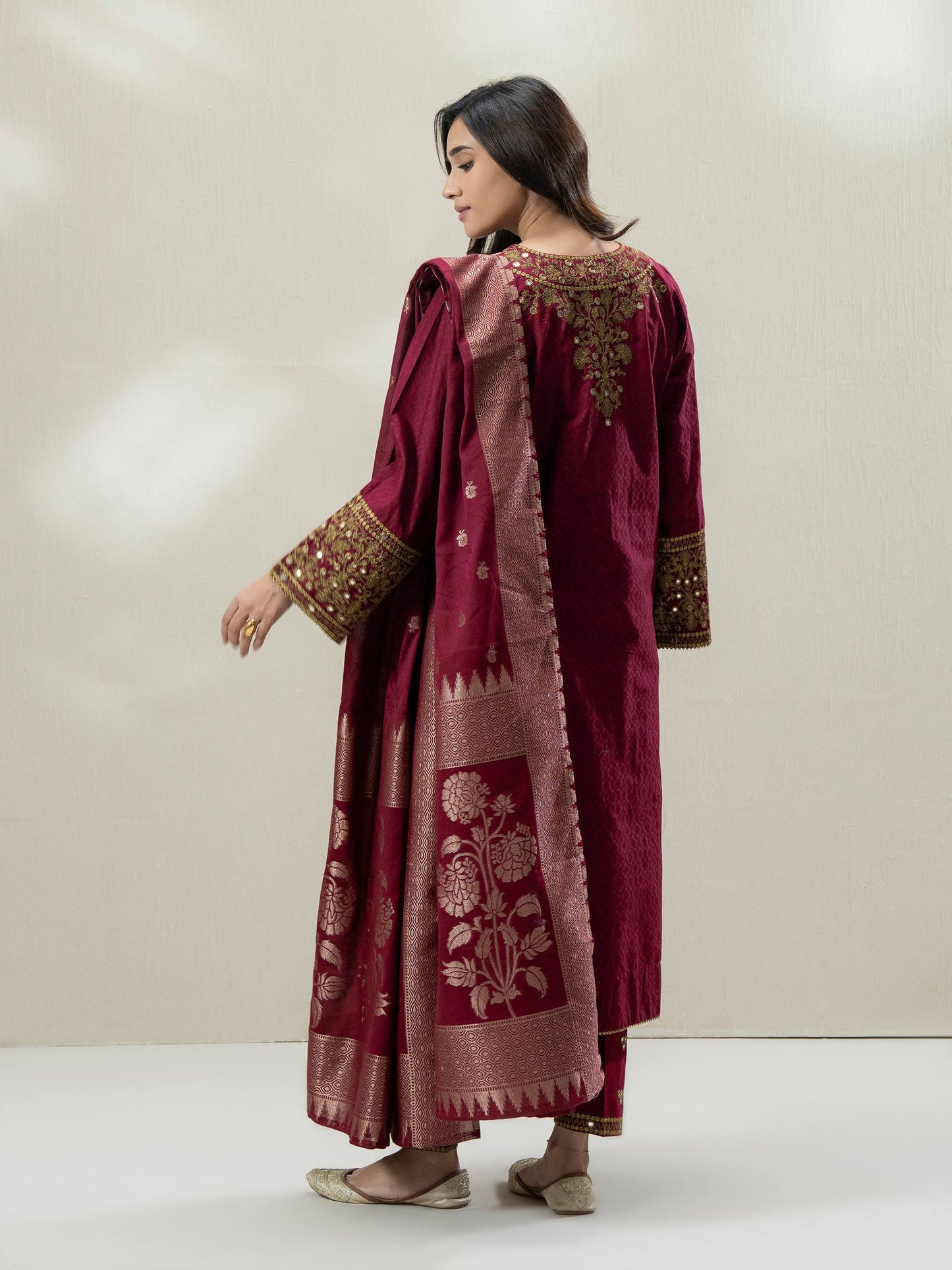 3-Piece Self Jacquard Suit- Embroidered (Pret)