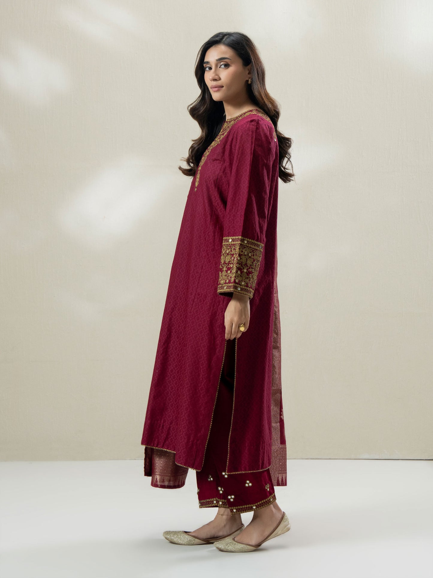 3-Piece Self Jacquard Suit- Embroidered (Pret)