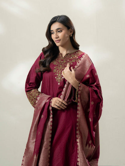 3-Piece Self Jacquard Suit- Embroidered (Pret)