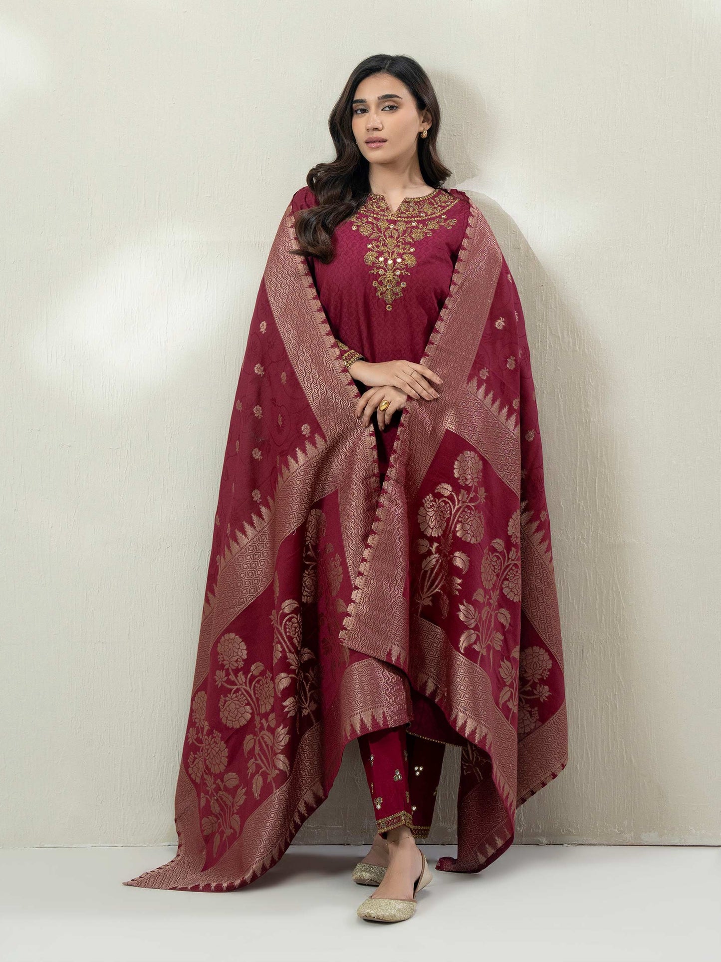 3-Piece Self Jacquard Suit- Embroidered (Pret)
