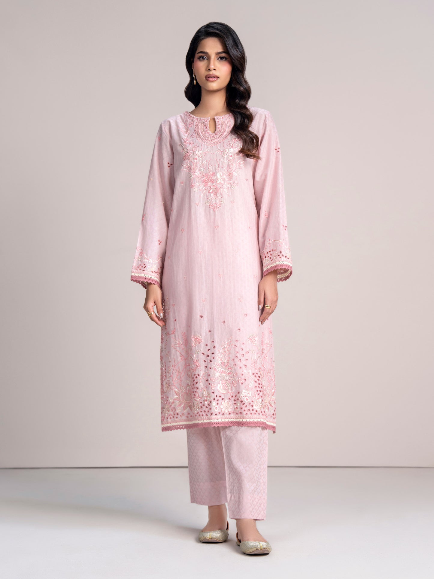 2 Piece Self Jacquard Suit- Embroidered (Pret)