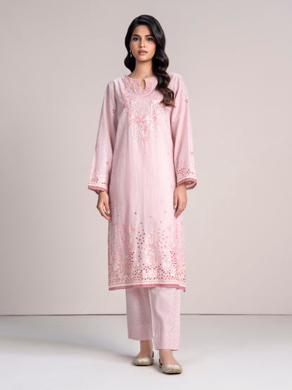 2 Piece Self Jacquard Suit- Embroidered (Pret)
