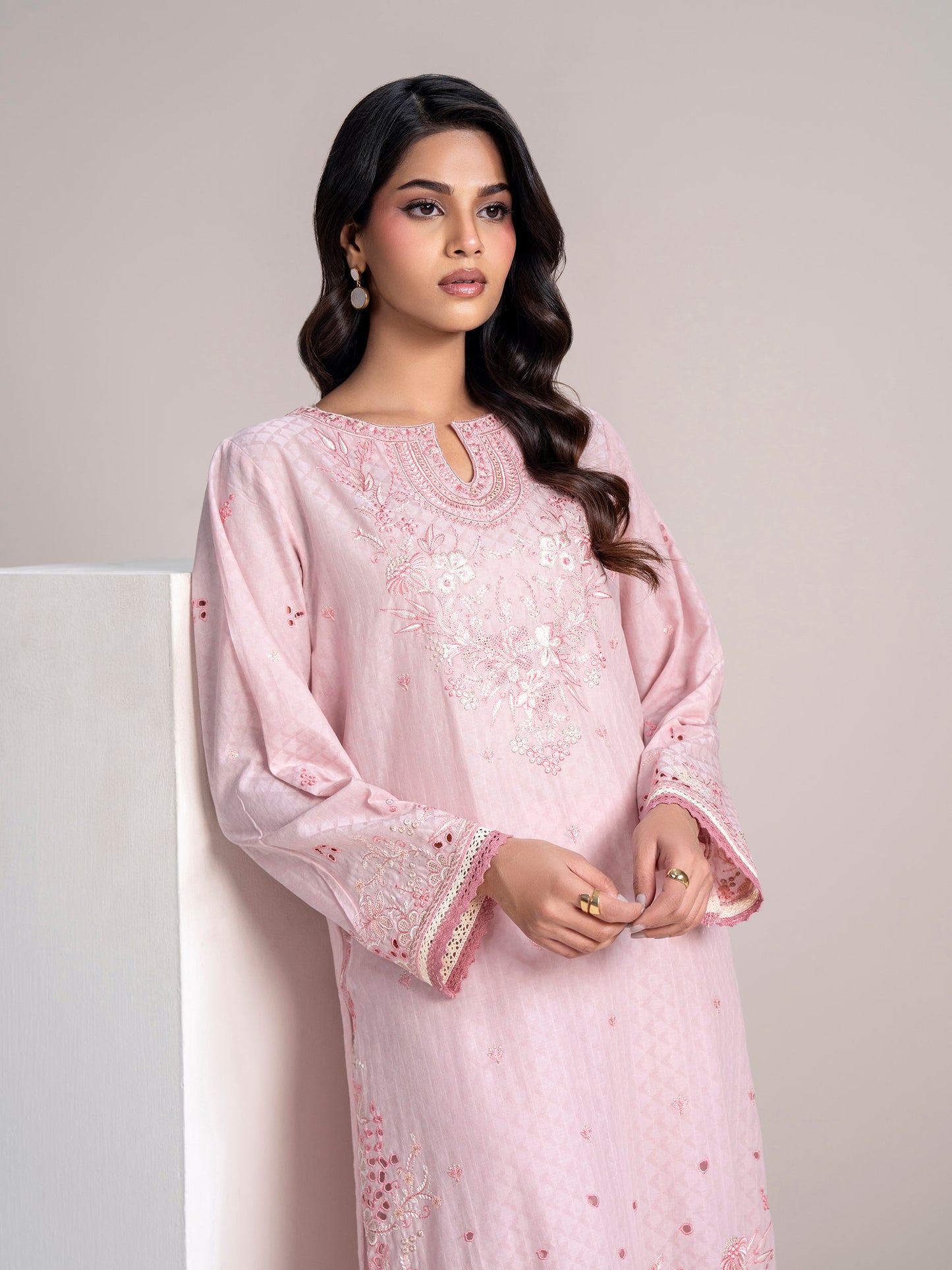 2 Piece Self Jacquard Suit- Embroidered (Pret)