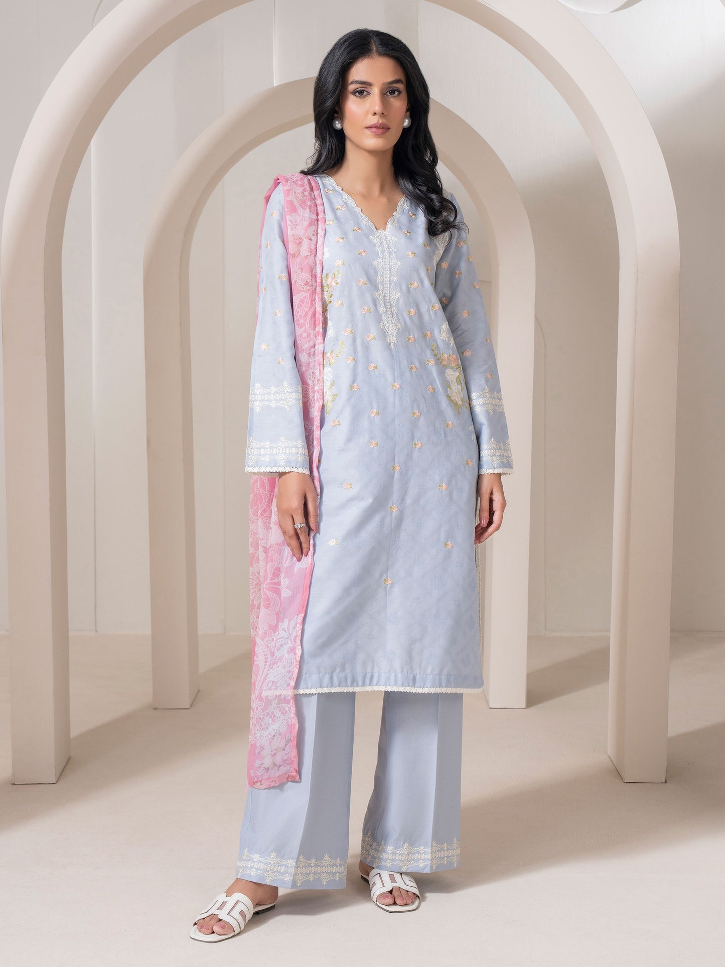3 Piece Jacquard Suit-Embroidered (Pret)
