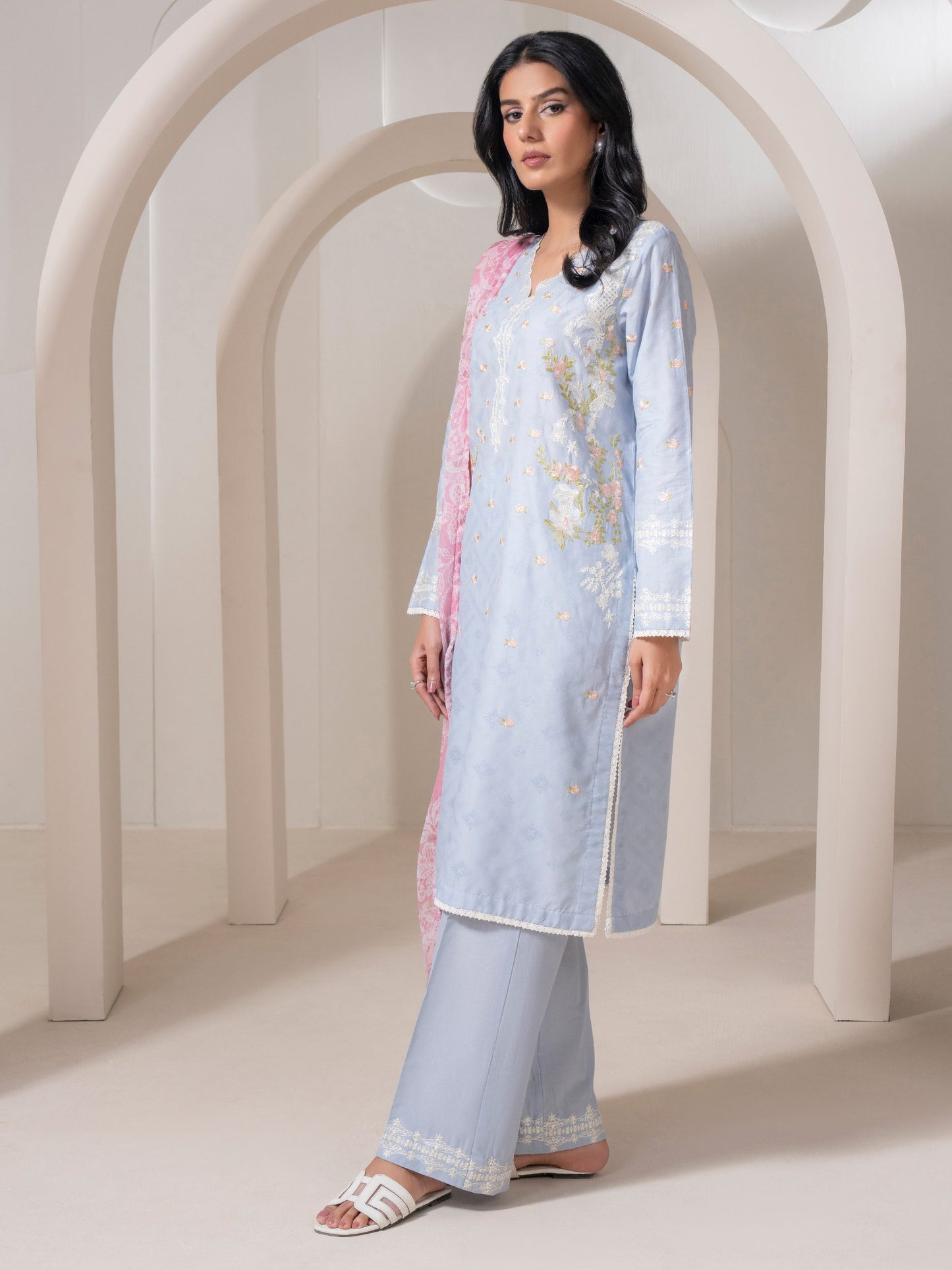 3 Piece Jacquard Suit-Embroidered (Pret)