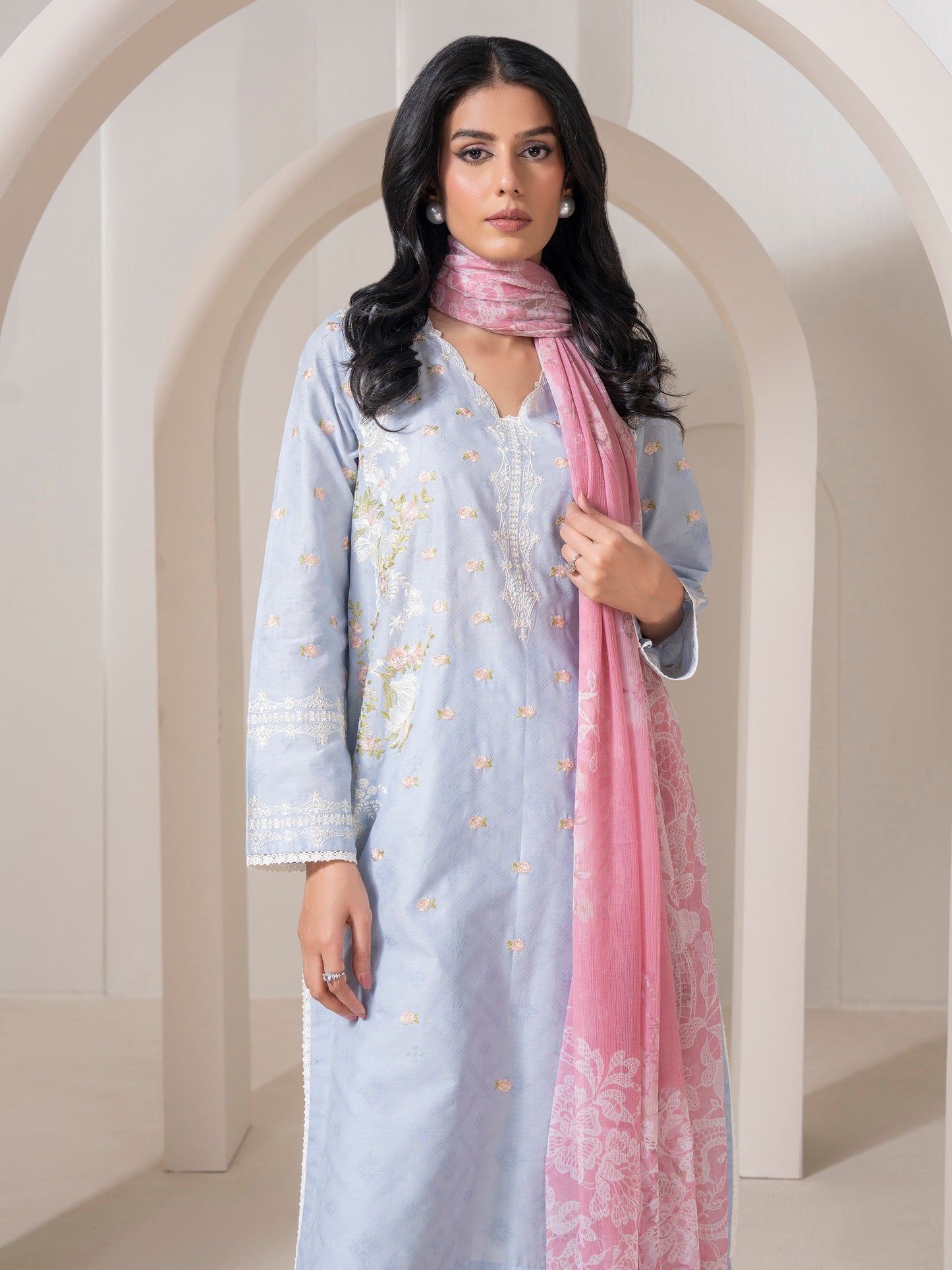 3 Piece Jacquard Suit-Embroidered (Pret)