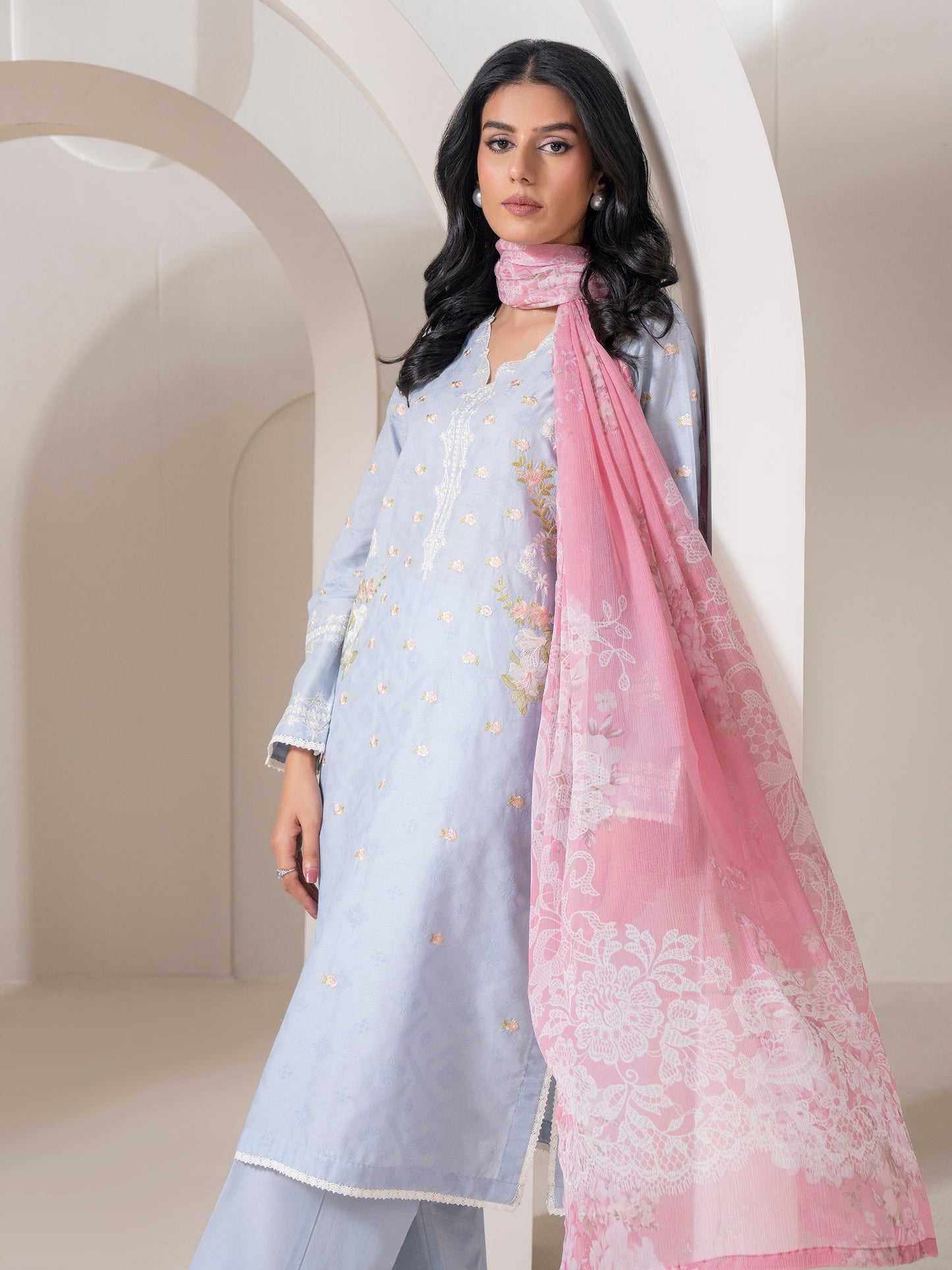 3 Piece Jacquard Suit-Embroidered (Pret)