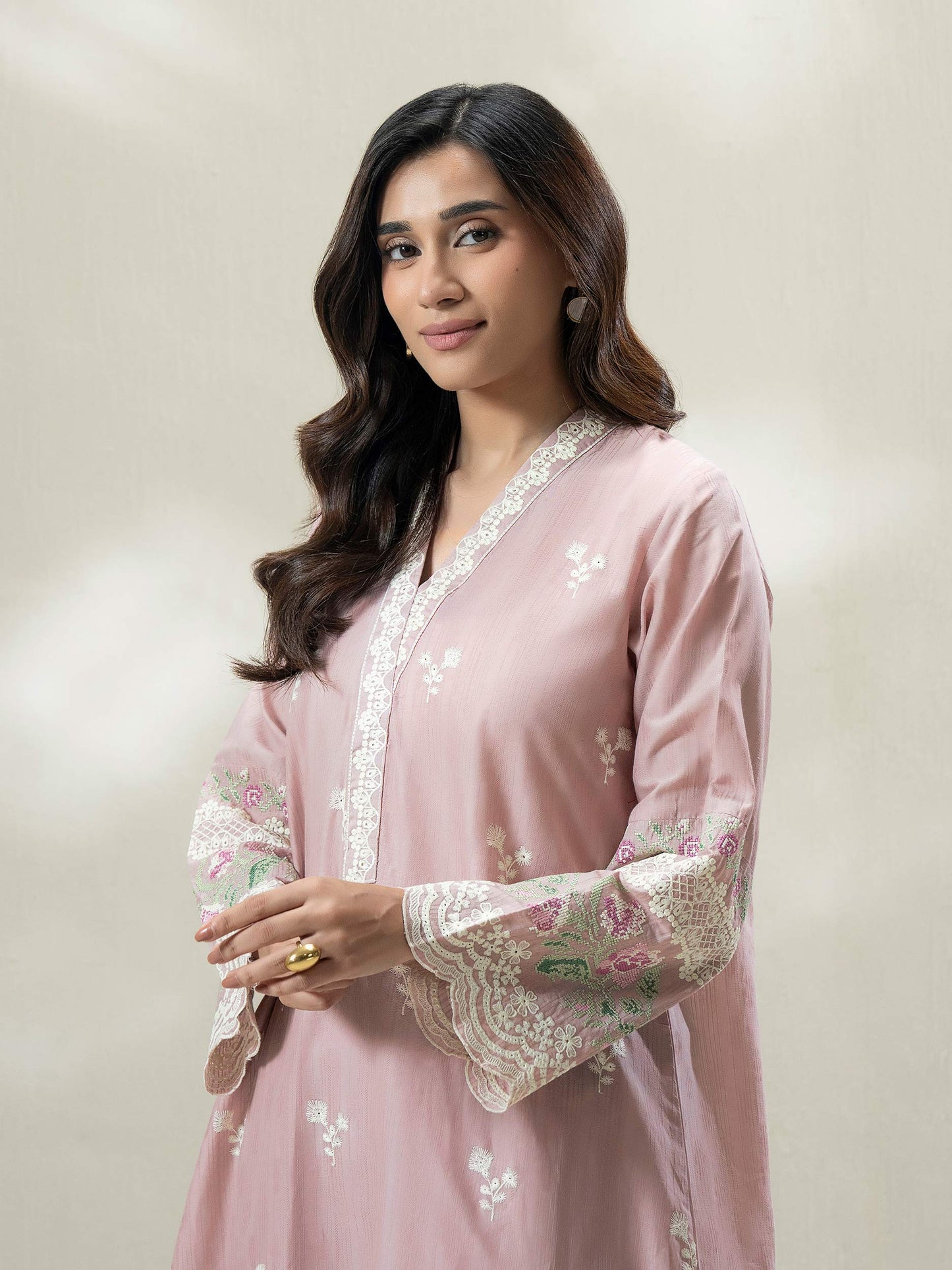 2-Piece Self Jacquard Suit-Embroidered (Pret)