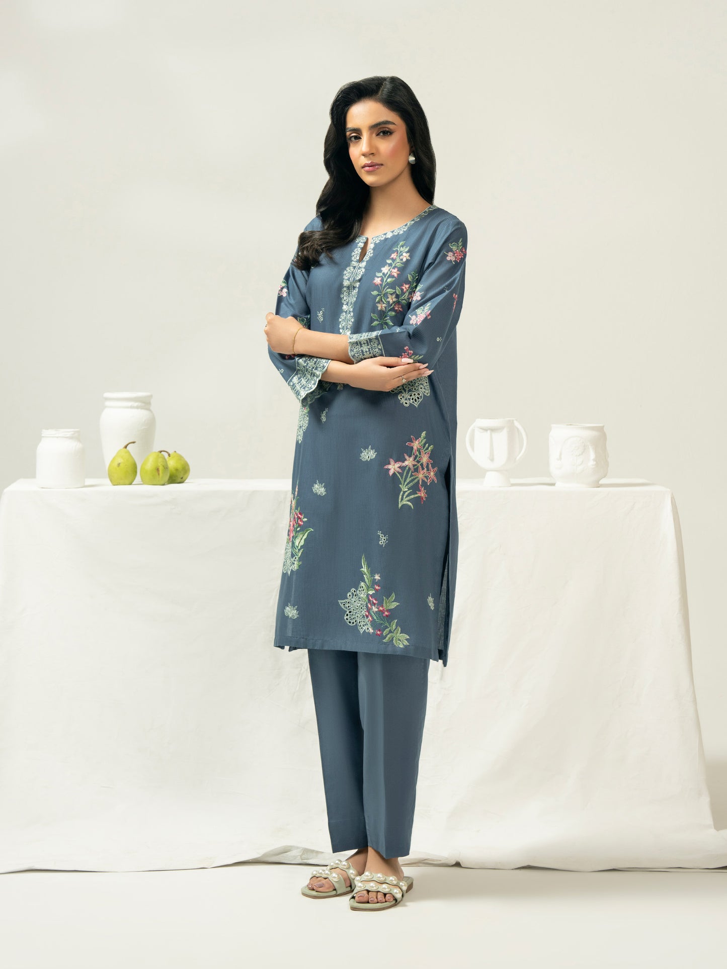 2 Piece Dobby Suit-Embroidered (Pret)