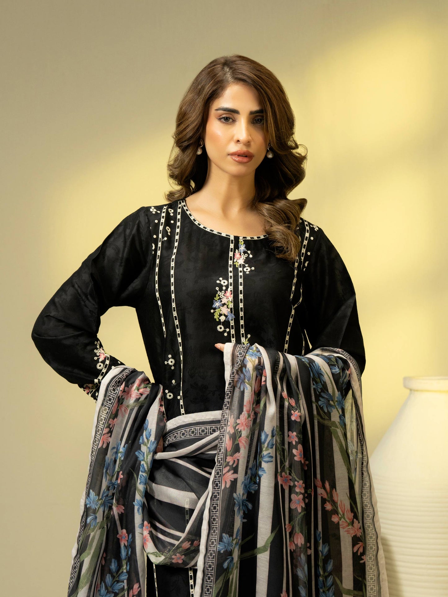 2 Piece Jacquard Suit-Embroidered (Pret)