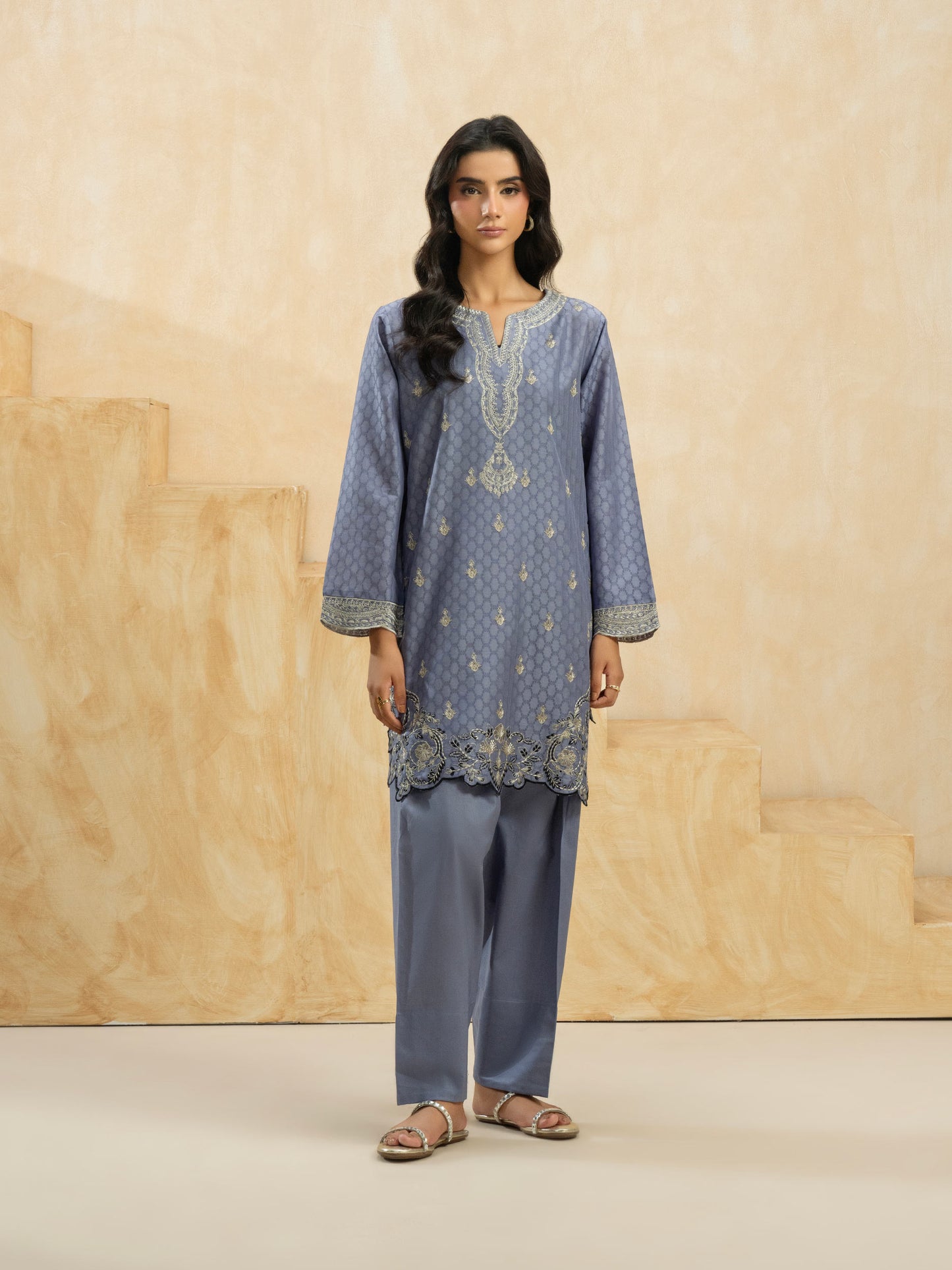 2 Piece Jacquard Suit-Embroidered (Pret)
