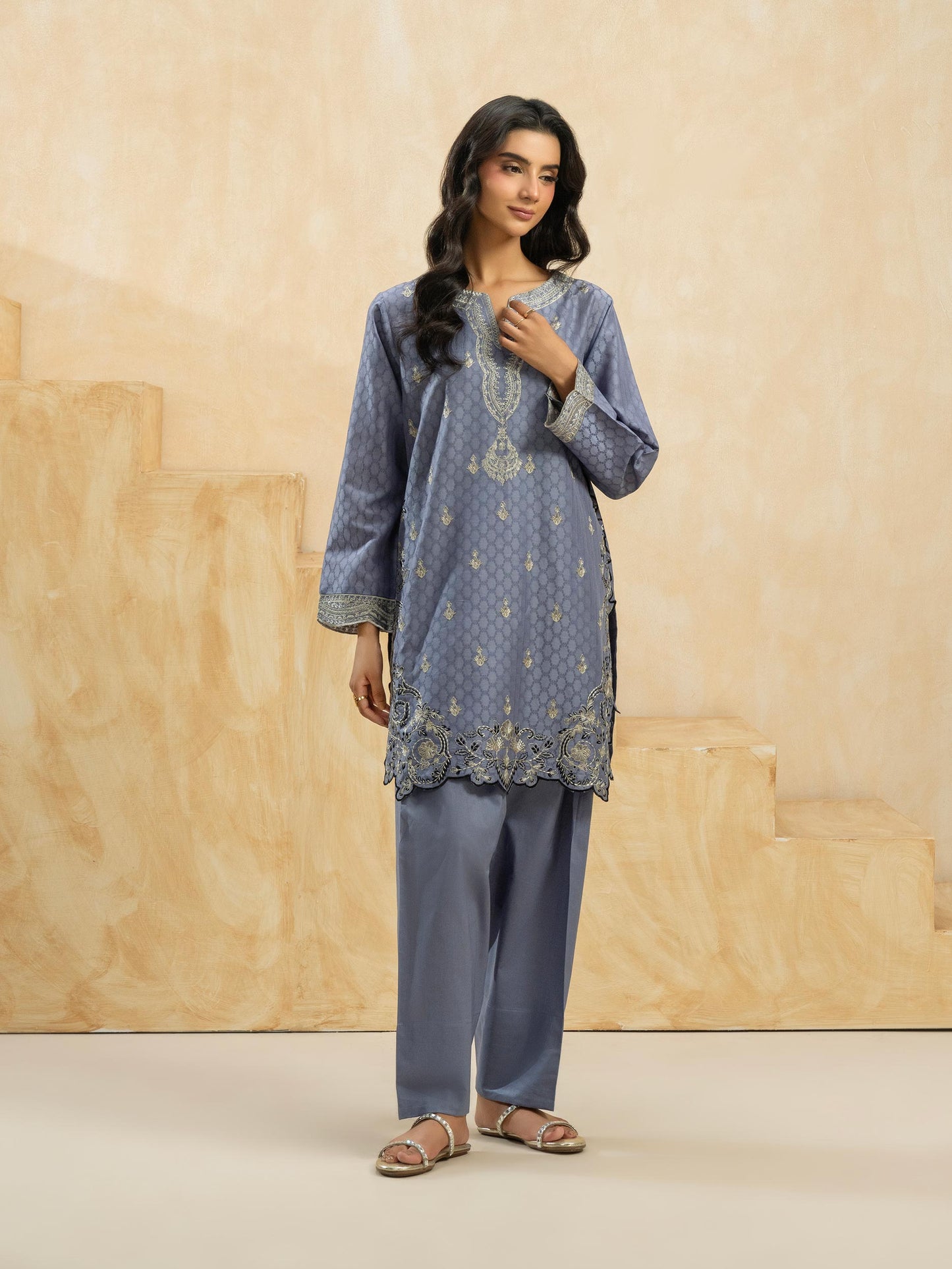 2 Piece Jacquard Suit-Embroidered (Pret)