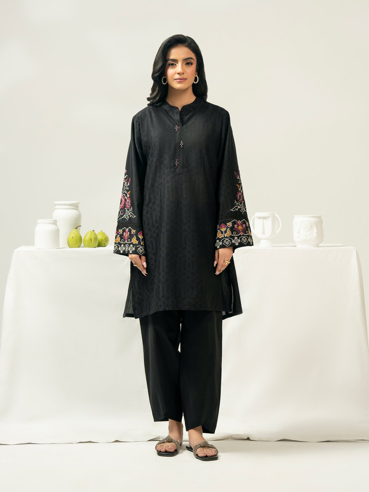 2 Piece Jacquard Suit-Embroidered (Pret)