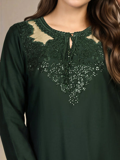 3 Piece Satin Suit- Embroidered (Pret)