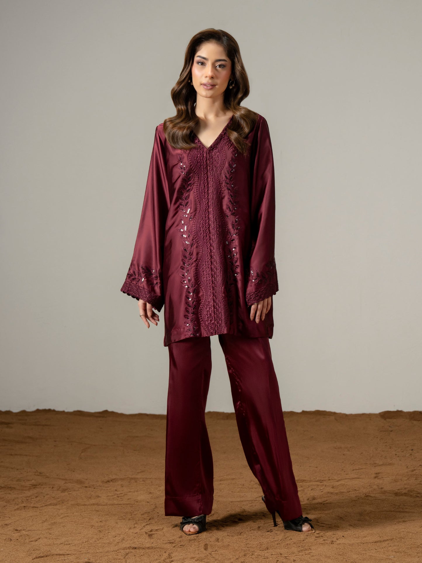 Silk Co-ord Set- Embroidered