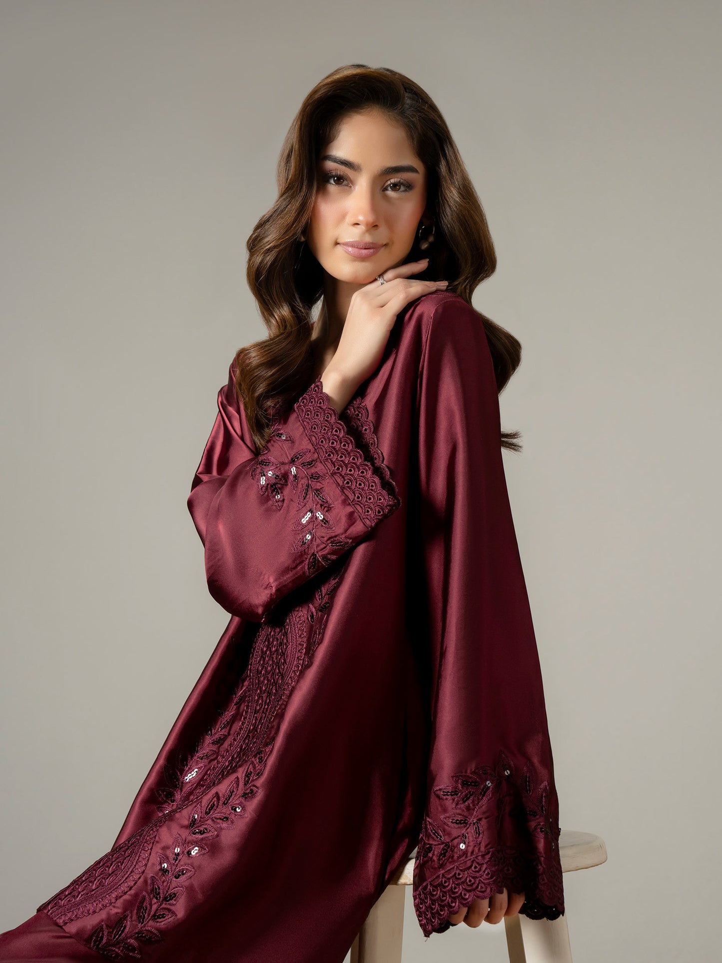 Silk Co-ord Set- Embroidered