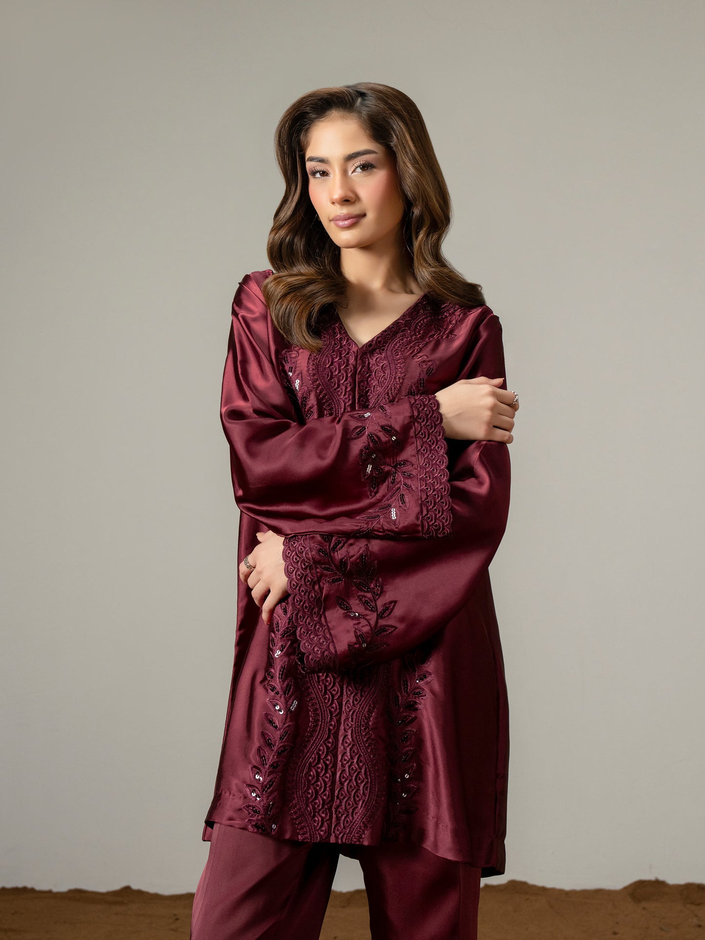 Silk Co-ord Set- Embroidered