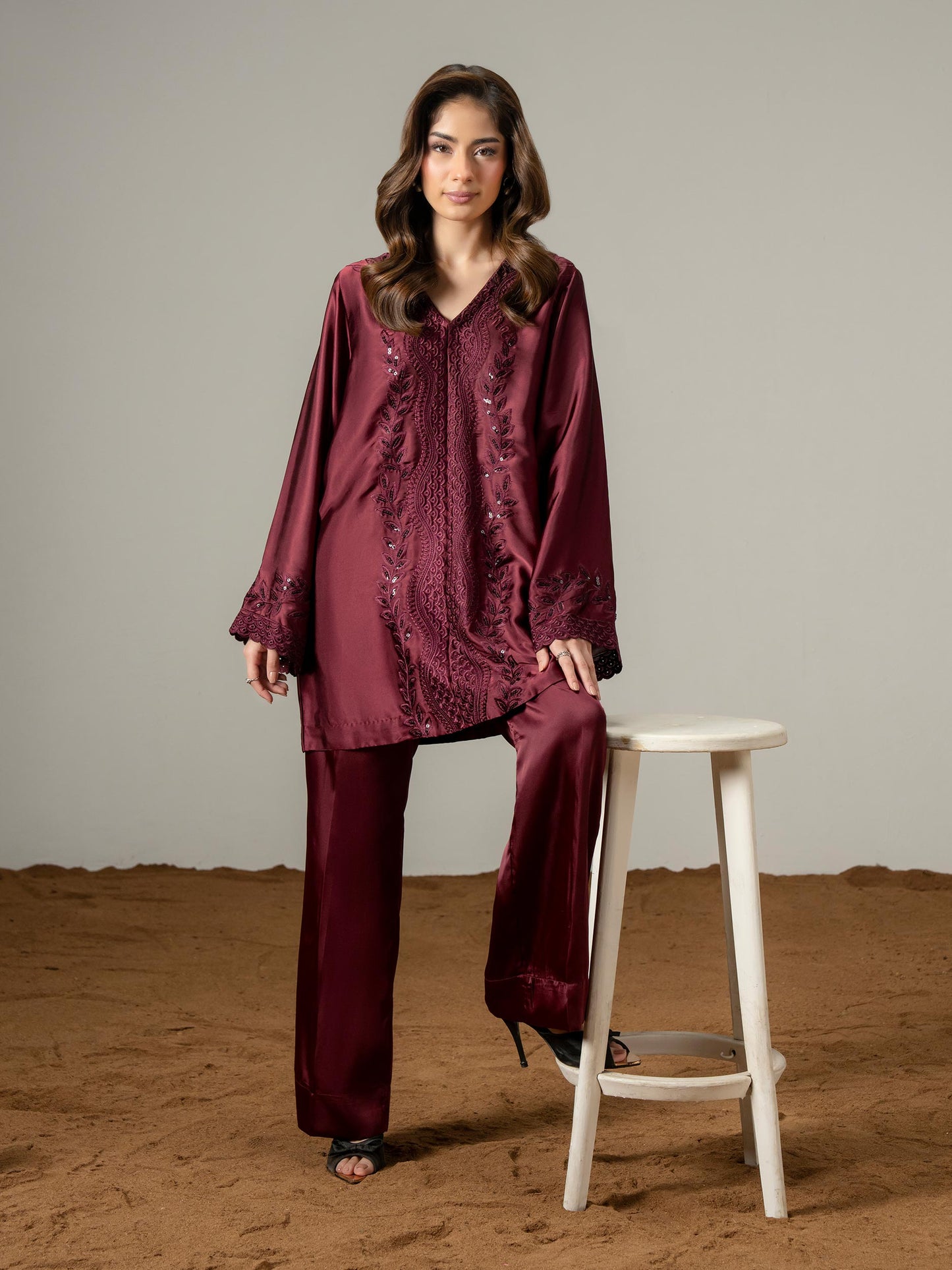 Silk Co-ord Set- Embroidered