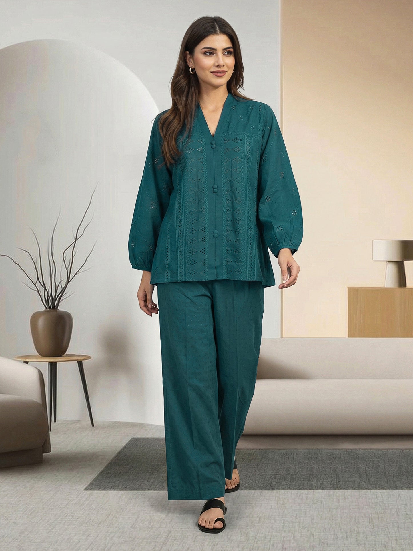 Dobby Co-ord set- Embroidered