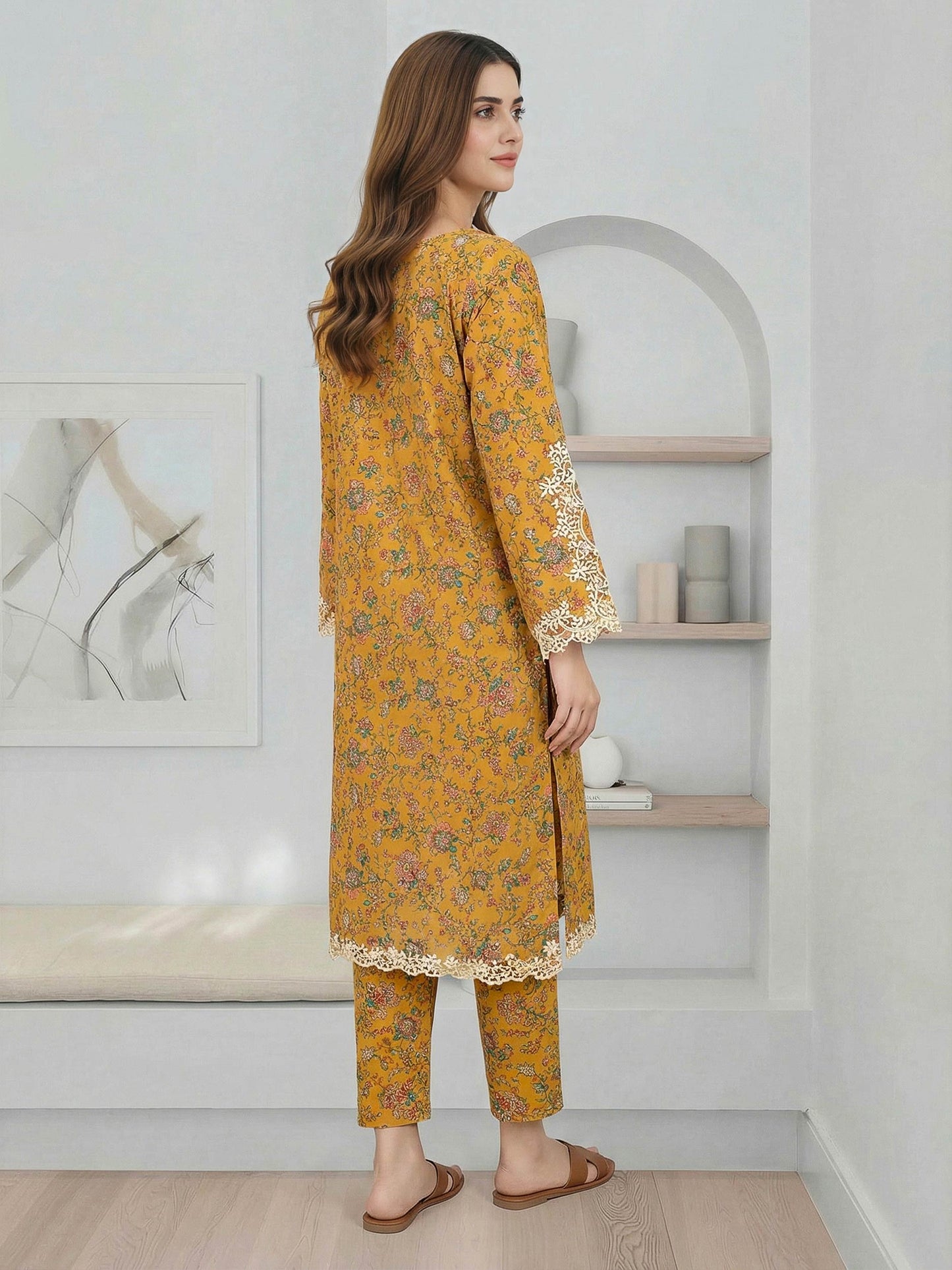 2 Piece Satin Suit- Embroidered (Pret)