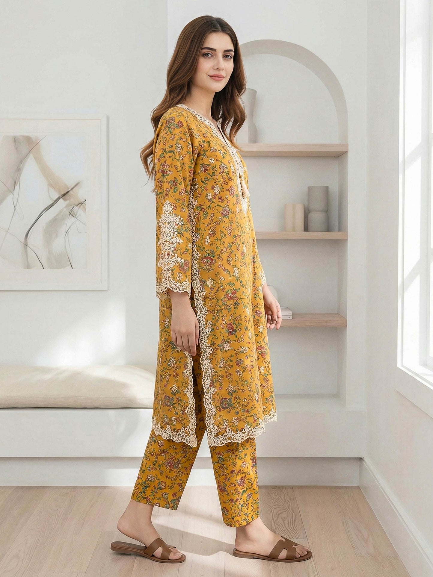 2 Piece Satin Suit- Embroidered (Pret)