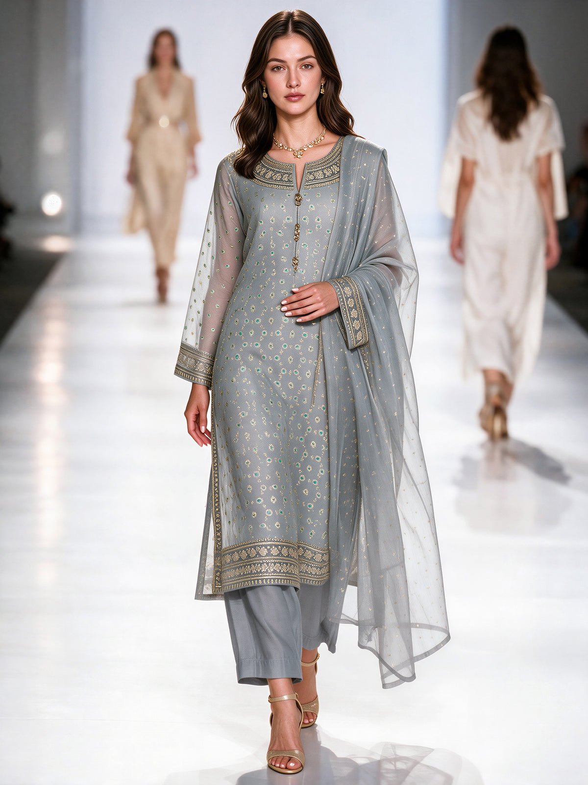 3 Piece Yarn Dyed Jacquard Suit- Embroidered (Pret)