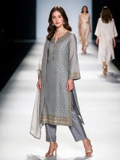 3 Piece Yarn Dyed Jacquard Suit- Embroidered (Pret)