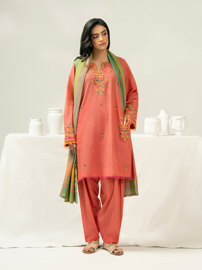 3 Piece Chambray Suit-Embroidered (Pret)